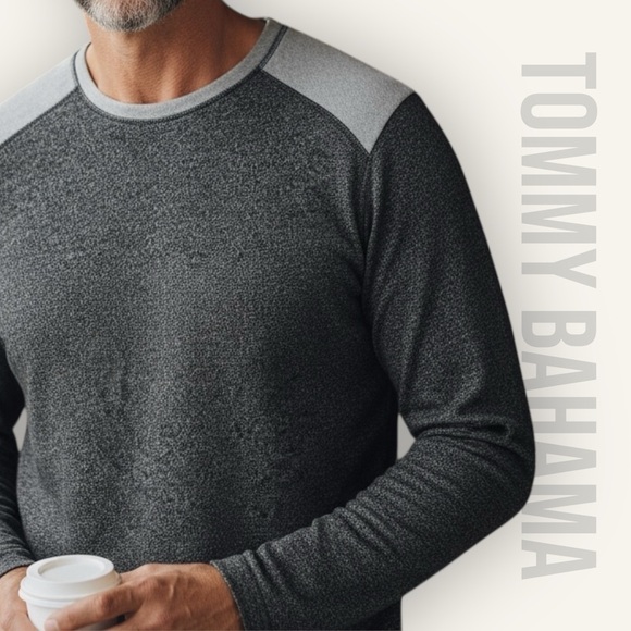 Tommy Bahama Mens Gray Heathered Long Sleeve Crew Neck Pullover Shirt NWT - Picture 1 of 12
